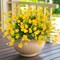 12 Bundles Artificial Flowers for Outdoors Summer Decor, Realistic UV Resistant Fake Plants Faux Plastic Flowers for Outside Planter Home Gardens Patio Porch Yards Cemetery Decor(Yellow)
